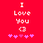 Red background displays "I Love You <3" text with pink hearts, showing animation where heart colors shift between light and dark shades.