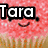 A static image of a pink cupcake with a smiley face, peace symbol drawing on brown paper, and text reading "Tara Loves".