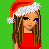 Pixel art contact sheet showing three frames of an animated Christmas-themed buddy icon with a female character wearing Santa hat and red top, blue jeans, and text reading "all i want for x-mas is you!" on green background.