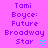 Pixelated text on a bright pink background with purple lettering and cyan heart symbols.