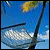 Pixelated blue sky background with a yellow circular shape, dark curved lines, and a white cloud-like form below.