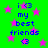 Green background with pink stars and blue text reading 'i <3 my best friends' repeated twice, each followed by a small heart symbol.