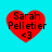 Four red heart-shaped icons with black text "Sarah Pelletier" and a '<3' symbol on a cyan background, arranged in a