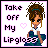 Pixel art contact sheet showing two frames of an animated buddy icon with a cartoon character and changing text/heart symbols.
