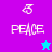 Pixelated icon with 'PEACE' text, peace symbol, and star on purple and blue backgrounds.