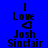 Four display 'I Love Josh Sinclair' text with a heart symbol on blue, purple, pink, and dark purple backgrounds