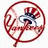 A pixelated buddy icon featuring a red circular baseball logo with a white background and blue text reading "Go Yankees!" on the right side.