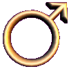 male gender symbols in various metallic colors on a gray background, each with a circular ring and upward-right arrow