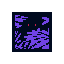 Pixel art icon with dark blue background and purple abstract shapes, featuring two small red dots that appear in some frames.