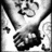 Black-and-white pixelated image of a person's face and hands with overlaid text reading 'the minute he said the 3 magic words my heart melted'
