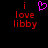 Pixelated red text 'i love libby' on black background with a pink heart symbol above the first 'i'.
