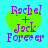 Four identical pixelated heart-shaped icons with green fill and purple text reading "Rachel + Jack Forever" on a cyan background.