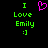 Green pixelated text 'I Love Emily :]' on black background with a pink heart symbol above the text.
