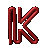 Two red 'K' letterforms side-by-side on gray background; left is pixelated wireframe, right is smooth gradient-filled.