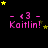 Pixelated icon with pink text "- <3 - Kaitlin!" on black background, yellow and brown stars scattered around.