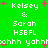 Green background with white pixelated text and pink plus signs, displaying repeated names and phrases in a