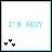 25 identical square displays 'I'M SEXY' text with animated pixel changes in the letters and small black-and-white shapes below