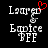 Pixelated text 'Laurel & Empire PEE' on black background with red heart symbol above 'Laurel' in left view.