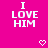 Two identical pink display "I LOVE HIM" text with pixelated hearts, below which a blue shows repeated threatening phrases and numbers