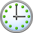 A circular clock face with a gray border, black hour and minute hands, and twelve green square hour markers on a white-to-light-blue gradient background.