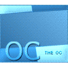 blue-tinted frames showing a woman with long dark hair in various poses, with 'OC THE OC' text and circular icons in the foreground