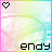 A 7-frame animated contact sheet of a buddy icon featuring the name 'wendy' with varying color schemes and heart symbols, set against a pastel rainbow gradient background.