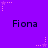 Purple background with repeated 'Fiona' text and pink star-shaped pixel art elements in a pattern
