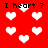 Red background with white pixelated hearts and black text reading "I heart ?" repeated across the image.