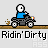 Pixel art animation of a character riding an ATV through dirt, with text 'Ridin' Dirty' below.