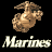 Pixelated icon features Marine Corps eagle, globe, and anchor symbol with 'Marines' text below; right side displays stacked phrases 'The Few. The Proud.' on dark backgrounds.