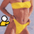 A 3x3 contact sheet of a pixelated animated icon showing a woman in a yellow bikini with repeated small mascot figures and the text 'Coolbuddy' at bottom right.