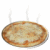 twelve identical cheese pizzas with steam rising, arranged in three and four on a white background