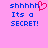 Pixelated text on pink background with blue letters and red heart symbol replacing the 'H' in shhhhh.