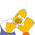 Yellow cartoon character with multiple rounded shapes and a blue base, set against a white background.