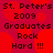 Red background with red circular shapes and black pixelated text reading "St. Peter's 2009 Graduates Rock Hard !!!" repeated twice.