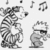 A black-and-white animated icon shows a striped character dancing with a smaller figure, with musical notes floating above them in a repeating sequence.