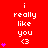 Red background with white text "i really like you <3" repeated in three , each containing a vertical stack of purple heart symbols