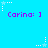 A static image with a bright cyan background featuring repeated purple text "Carina: ]" and white star-shaped icons with dotted trails.
