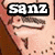 A pixelated image of a character's face with mustache and goatee, displaying three variations in mouth position under the text 'Sanz' on black-and-white banners.