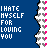 A 48x48 pixel animated contact sheet showing eight sequential frames of a buddy icon with repeating text and heart symbols on a blue background.