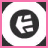 A circular icon with a black outer ring and white inner circle, containing a stylized white symbol on black background; border color changes from pink to orange.