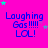 Bright pink background with blue text reading "Laughing Gas !!!! LOL!" and scattered green and purple stars in a pattern