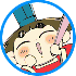 Six circular cartoon-style icons arranged in a , each with blue borders and gray background