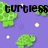 Pixelated green turtles on purple background with white stars and black text fragments 'turtless', 'equal', 'love', and '33333' in various positions.