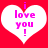 Two white heart shapes on a red background with pink text reading "i love you !" inside each heart.
