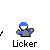 Pixelated character with blue cap and gray torso performs sequential actions including arm movement, weapon swing, and explosion effects on gray background.