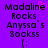 Purple background with pixelated text reading "Madaline Rocks Anyssa's Sockss" and a pink heart symbol above the 'e' in Madaline.