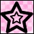 A pixelated black star outline with three nested layers on a pink checkered background.