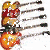 A static image of a red and yellow electric guitar with black frets, white pickguard, and silver hardware against a white background.