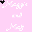 A pink background displays repeated text elements including 'Maggie and May', 'Summer', and '06' with black heart symbols, arranged in a pattern